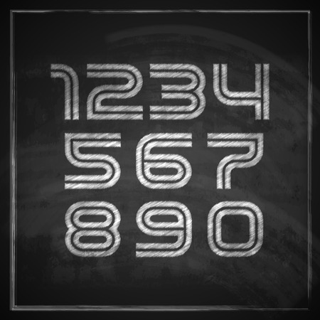 vector set of chalk sketched characters on blackboard background  artistic fontのイラスト素材