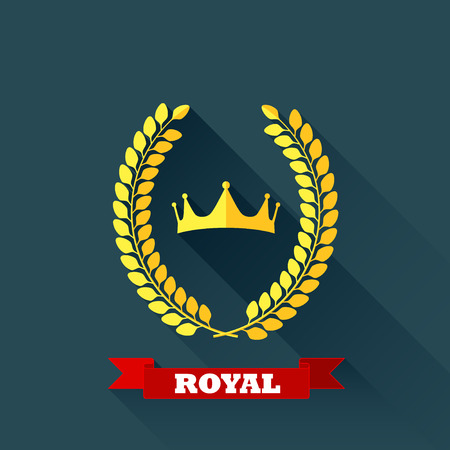 vector illustration with laurel wreath and crown in flat design with long shadowのイラスト素材