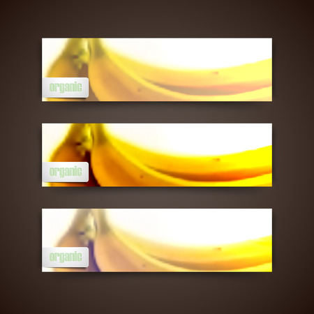 Set of banners with blurred background of yellow bananas, vector designのイラスト素材