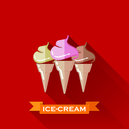 illustration with ice-cream cones icon in flat design style with long shadowsのイラスト素材