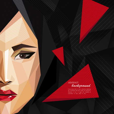 illustration with an asian woman face in low-polygonal style. modern poster with fashion, beauty or entertainment conceptのイラスト素材