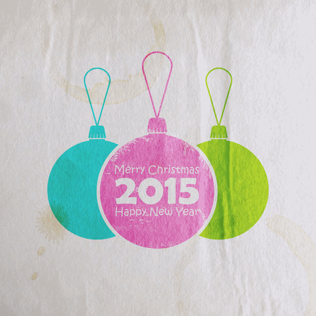 Abstract Christmas multicolored watercolor balls in flat style. holiday vector illustration with old paper wrinkled texture. Merry Christmas and Happy new 2015 yearのイラスト素材