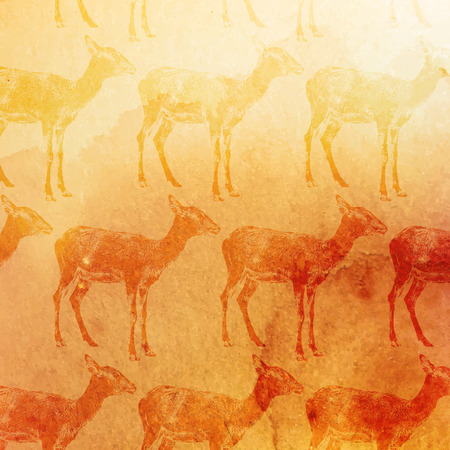 vector vintage illustration of antelopes pattern on the watercolor backgroundのイラスト素材