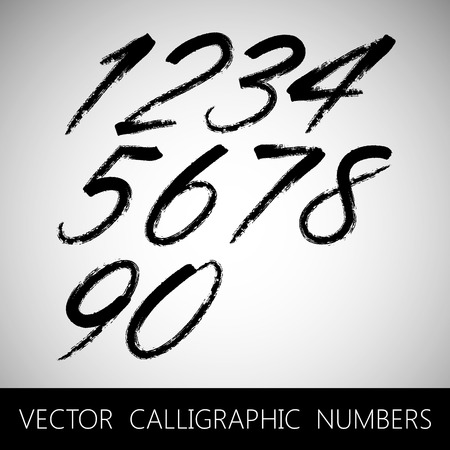 vector set of calligraphic marker or ink numbersのイラスト素材