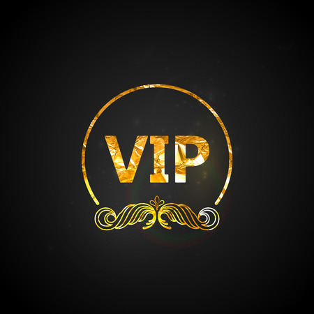 golden VIP card.vector black ornate background with golden wrinkled foil texture and sparklesのイラスト素材