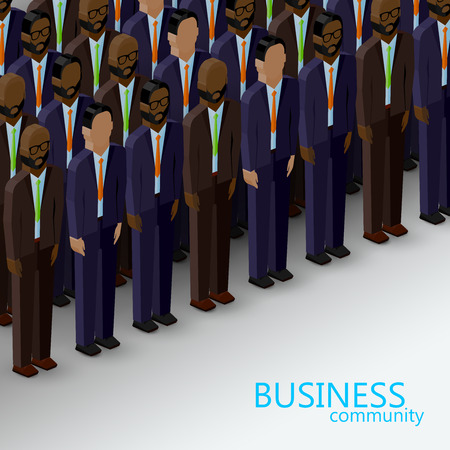 vector 3d isometric  illustration of business or politics community. a large group of men (business men or politicians) wearing suits and ties. summit or conference family imageのイラスト素材