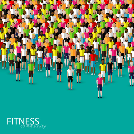 vector flat illustration of a large crowd of men. fitness communityのイラスト素材