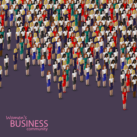 vector 3d isometric illustration of women business community. a crowd of women (business women or politicians).のイラスト素材