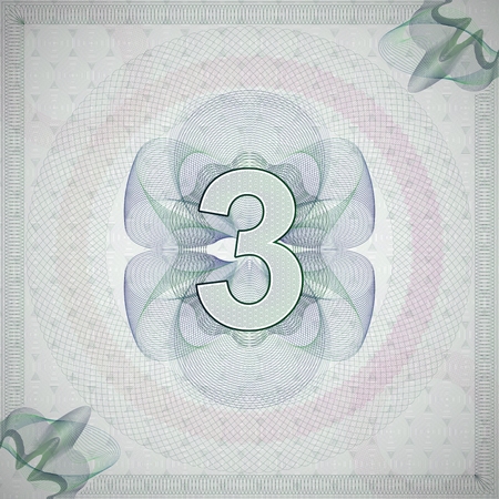 vector illustration of number 3 (three) in guilloche ornate style. monetary banknote backgroundのイラスト素材