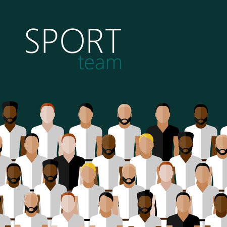 vector flat illustration with men group or community wearing sport uniform. sport teamのイラスト素材
