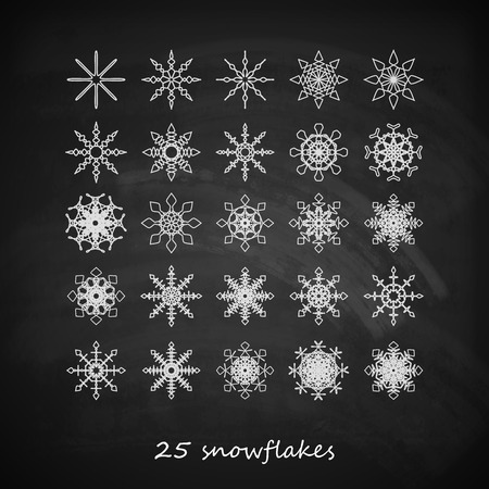vector set of 25  graceful snowflakes on the blackboard backgroundのイラスト素材