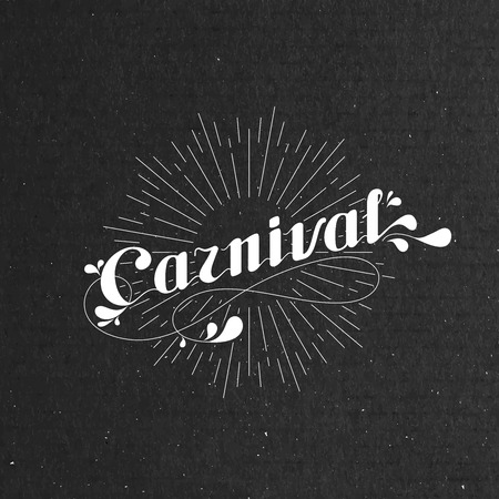 vector typographical illustration with ornate word carnival and light rays on the black cardboard textureのイラスト素材