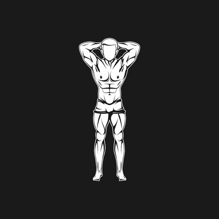 Vector illustration of muscled man body silhouette. fitness or bodybuilding logo conceptのイラスト素材