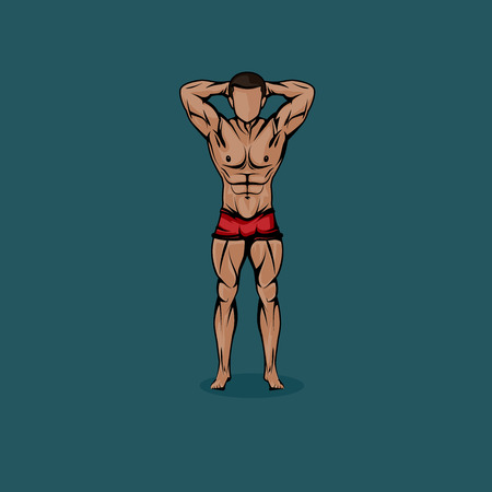 vector illustration of muscled man body cartoon. fitness or bodybuilding conceptのイラスト素材