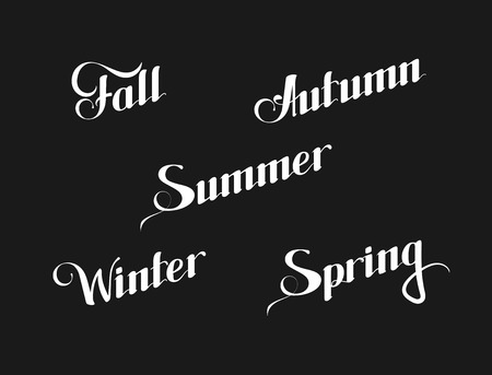 vector typographic illustration of handwritten seasons of the year (Winter, Spring, Summer, Autumn or Fall) retro label. lettering compositionのイラスト素材