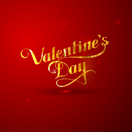 vector typographic illustration of golden foil St. Valentines Day retro label. holiday lettering compositionのイラスト素材