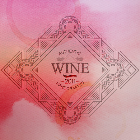 vector illustration with ornate art-deco wine label on watercolor background. graceful line art-deco design element. package templateのイラスト素材