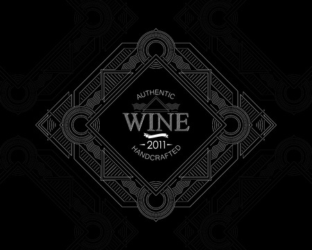 vector illustration with ornate wine label on cardboard texture. graceful line art-deco design element. package templateのイラスト素材
