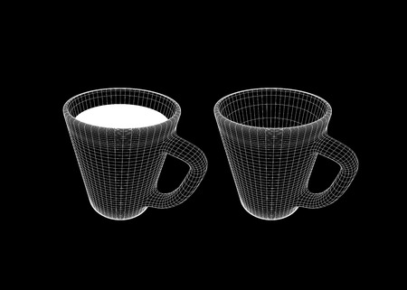 vector illuistration of 3d wireframe coffee cupsのイラスト素材