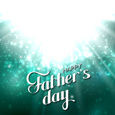 vector holiday illustration of handwritten Happy Fathers Day retro label with light rays. lettering composition on shiny background with sparklesのイラスト素材