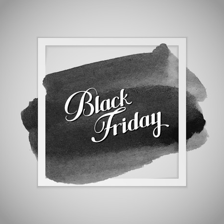 Black Friday Sale label on the watercolor stain. Promotional banner or poster template with lettering compositionのイラスト素材