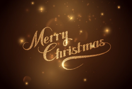 Merry Christmas. Holiday Vector Illustration. Shiny Lettering Composition With Stars And Sparklesのイラスト素材