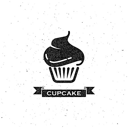 vector illustration with cupcake and vintage ribbon. letterpress label designのイラスト素材