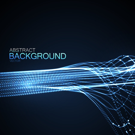3D illuminated abstract digital wave of glowing particles and wireframe. Futuristic vector illustration. HUD element. Technology concept. Abstract backgroundのイラスト素材