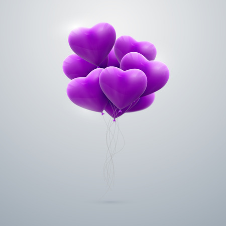 vector holiday illustration of flying bunch of purple balloon hearts. Happy Valentines Dayのイラスト素材