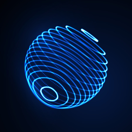 3D illuminated sphere of glowing particles. Futuristic vector illustration. HUD element. Technology conceptのイラスト素材