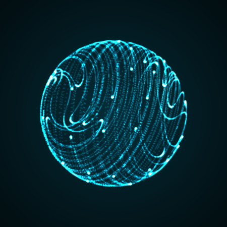 3D illuminated sphere of glowing particles. Futuristic vector illustration. HUD element. Technology conceptのイラスト素材