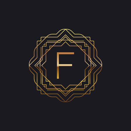 vector floral golden monogram. art-deco golden frame. golden monogram frame. art-deco line art element for designのイラスト素材