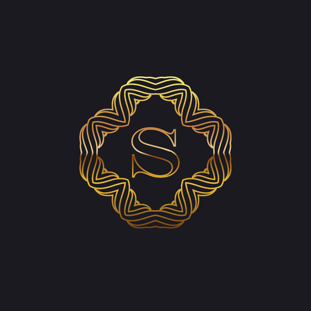 vector floral golden monogram. art-deco golden frame. golden monogram frame. art-deco line art element for designのイラスト素材