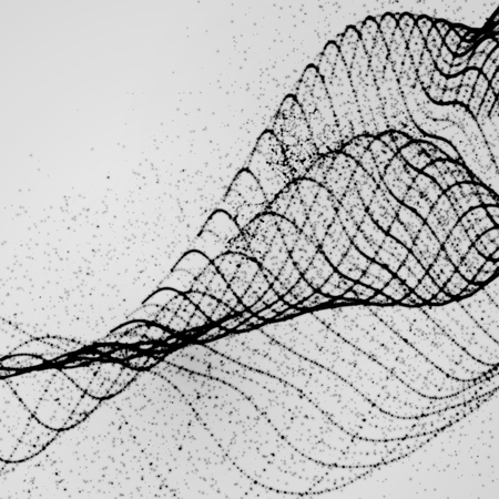 3D abstract digital wave of particles and wireframe.  Ink stylized sign. Futuristic vector...