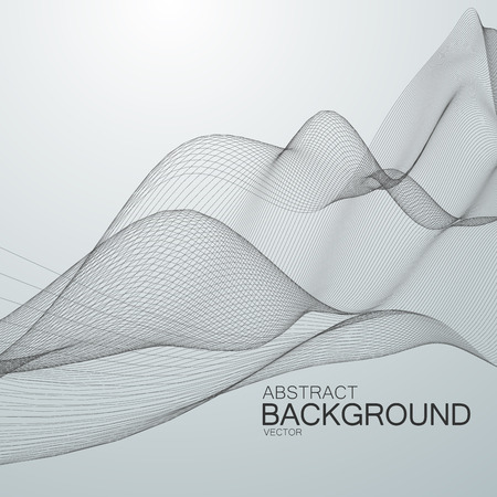 3D abstract digital wave of particles and wireframe. Futuristic vector illustration. HUD element. Technology concept. Abstract backgroundのイラスト素材