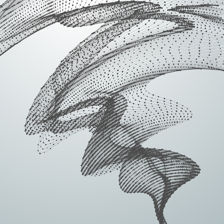 3D abstract digital wave of particles and wireframe. Futuristic vector illustration. HUD element. Technology concept. Abstract backgroundのイラスト素材