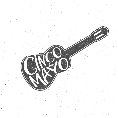 Cinco de Mayo vector illustration. 5 of May holiday vector. Cinco de Mayo holiday banner.  Cinco de Mayo holiday lettering with guitar. Cinco de Mayo handwritten illustrationのイラスト素材