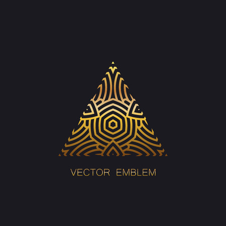 vector floral golden emblem. art-deco golden emblem. golden monogram sign. art-deco line art element for designのイラスト素材