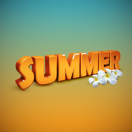 Summer. Vector illustration of 3d Summer sign. Summer banner with frangipani flowers. Summer season illustrationのイラスト素材