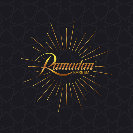 Ramadan Kareem. Vector typographic illustration of handwritten Ramadan Kareem golden retro label. Lettering composition of muslim holy month Ramadan with islamic ornamentのイラスト素材