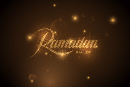 Ramadan Kareem. Vector holiday illustration of shiny Ramadan Kareem label. Lettering composition of muslim holy month with sparkles and stars. Ramadan Kareem holy month signのイラスト素材