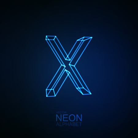 Neon 3D letter X. Typographic element. Part of glow neon alphabet. Vector illustrationのイラスト素材