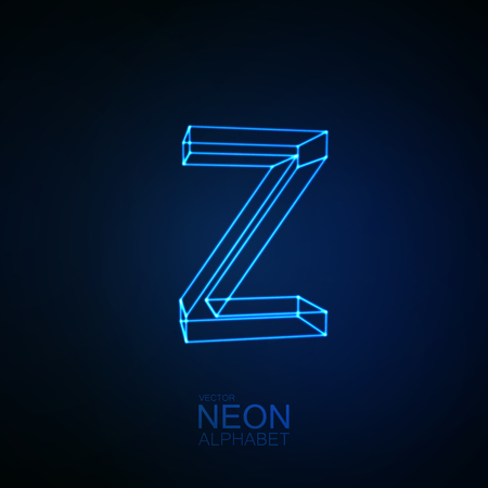 Neon 3D letter Z. Typographic element. Part of glow neon alphabet. Vector illustrationのイラスト素材