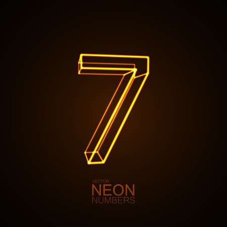 Neon 3D number 7. Typographic vector element for design. Part of glow neon alphabet. Digit seven. Vector illustrationのイラスト素材