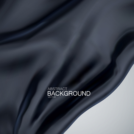 Black silk fabric. Vector illustration of black satin or silk fabric. Vector silk textile. Wavy cloth. Decoration element for designのイラスト素材