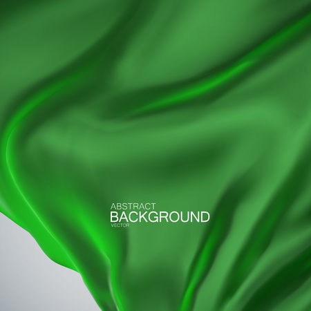 Green silk fabric. Vector illustration of green satin or silk fabric. Vector silk textile. Wavy cloth. Decoration element for designのイラスト素材