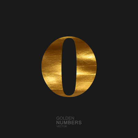 Golden number 0. Typographic vector element for design. Part of glow golden painted alphabet. Digit zero with golden paint texture. Vector illustrationのイラスト素材
