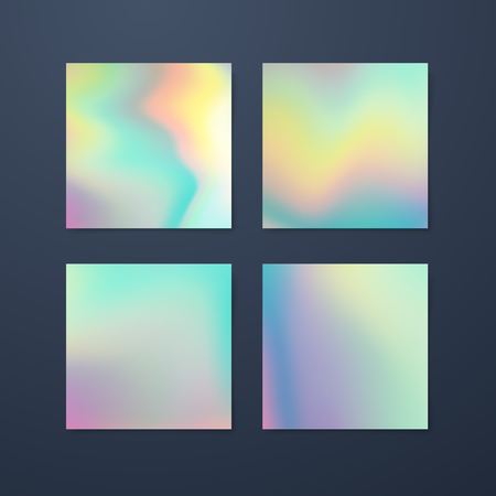 Fluid iridescent multicolored backgrounds. Vector illustration of pastel fluids. Poster set with holographic neon effect. Applicable for flyer, banner, poster, brochure, card. Spectrum colorsのイラスト素材