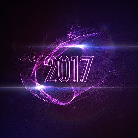 Happy New 2017 Year. holiday illustration of glowing neon 2017 sign with shiny abstract energy shape...