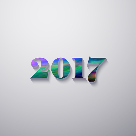 Happy New 2017 Year. Holiday Illustration Of 2017 Label With Silky Glitch Pattern